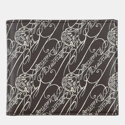 Pre-owned Berluti Macole Toile Marbouf Flap Compact Wallet Dark Brown Venice Calf Leather