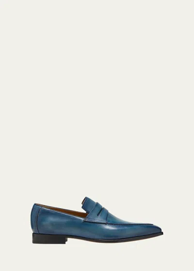 Berluti Men's Andy Calfskin Penny Loafers In Blue