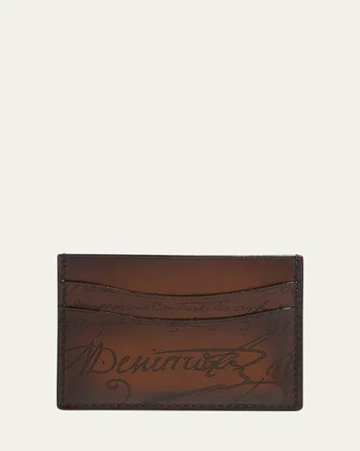 Berluti Men's Bambou Scritto Leather Card Case In Brown
