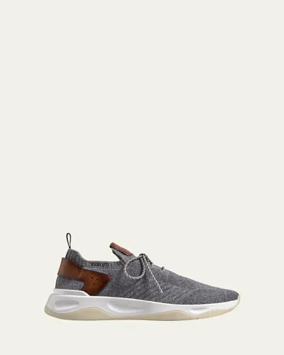 Berluti Men's Cashmere-knit Runner Sneakers In Gray