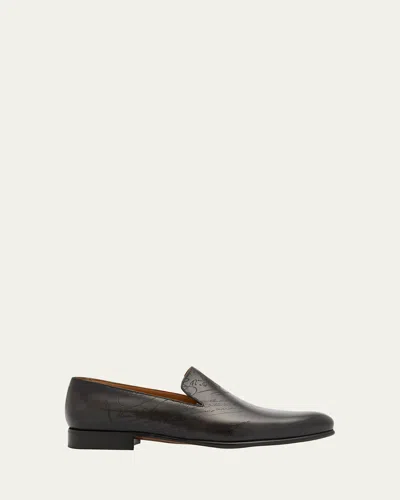 Berluti Men's Cursive Galet Scritto Leather Loafers In Nero Grigio