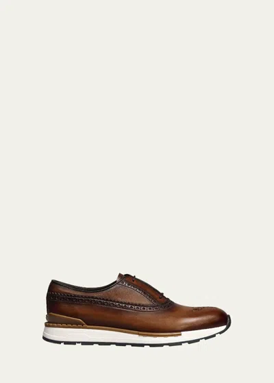 Berluti Fast Track Scritto Leather Sneakers In Cacao Intenso