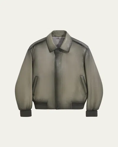 Berluti Men's Leather Hidden-zip Bomber Jacket In Clay Green