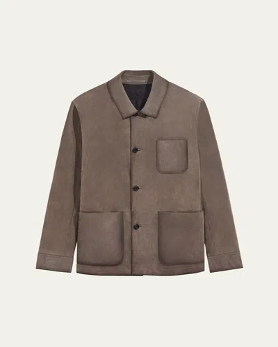 Berluti Men's Leather Shirt Jacket In Moss