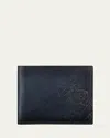 Berluti Men's Makore Scritto Leather Bifold Wallet In Indigo Denim