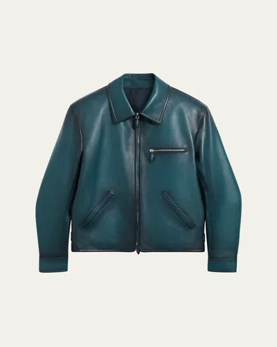 Berluti Men's Meteorite Patina Leather Full-zip Bomber Jacket