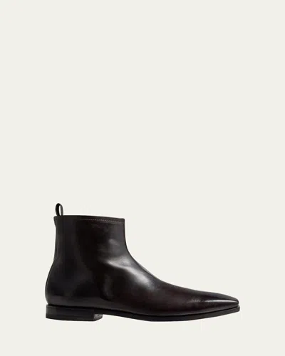 Berluti Men's Mont Thabor Leather Square-toe Ankle Boots In Brown