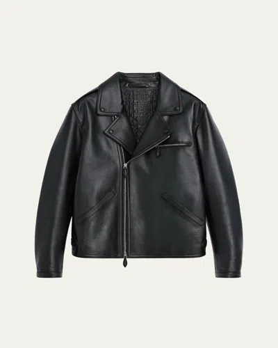 Berluti Men's Un Jour Patina Leather Moto Jacket In Black