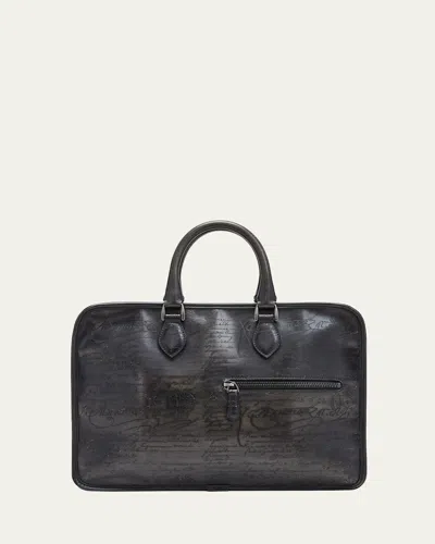 Berluti Men's Un Jour Venezia Scritto Leather Briefcase In Black