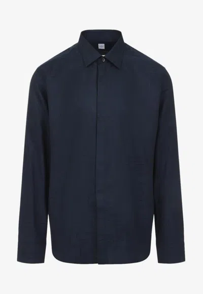 Berluti Mulberry Silk Long-sleeved Shirt In Blue