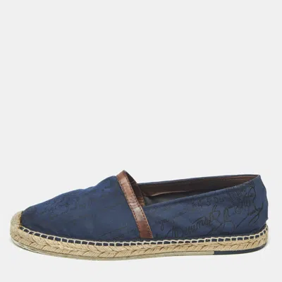Pre-owned Berluti Navy Blue Canvas And Leather Slip On Espadrille Size 43