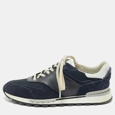 Pre-owned Berluti Navy Blue Leather And Suede Run Track Lace Up Sneakers Size 42.5