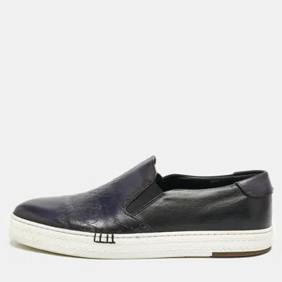 Pre-owned Berluti Navy Blue Leather Playtime Slip On Sneakers Size 42