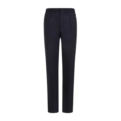 Berluti Straight Leg Wool Blend Pants With Elastic Waistband In Blue
