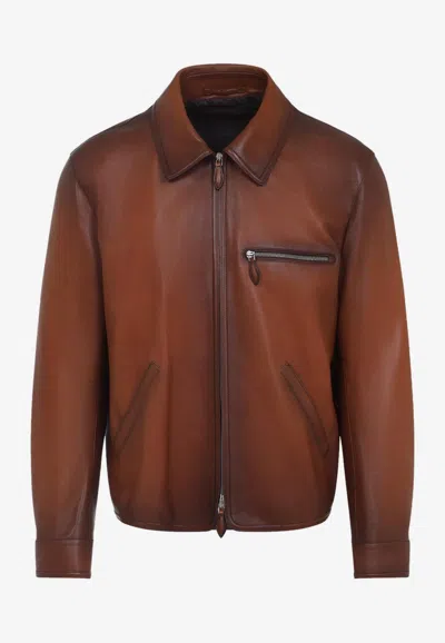 Berluti Patina 1 Jour Leather Jacket In Brown