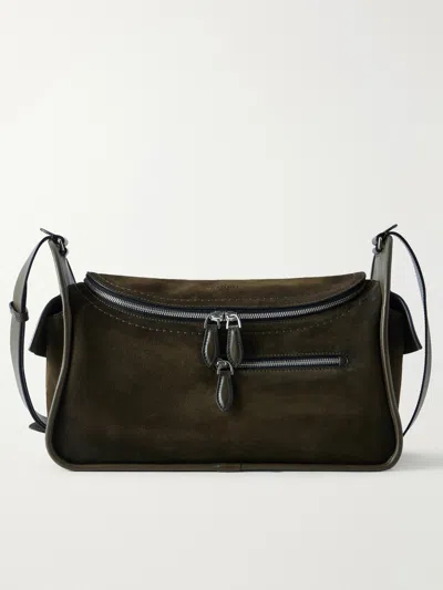 Berluti Périple Barrel Leather-trimmed Suede Messenger Bag In Green