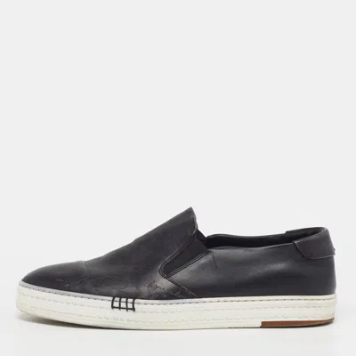 Pre-owned Berluti Playtime Size 42 Black Leather Slip On Sneakers