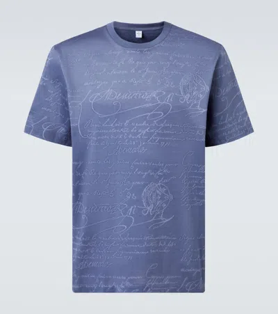 Berluti Printed Cotton Jersey T-shirt In Blue