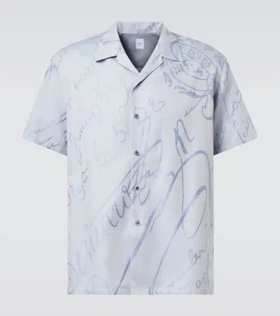 Berluti Printed Cotton, Wool, And Silk Bowling Shirt In Blue