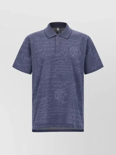 BERLUTI PRINTED POLO SHIRT WITH COLLAR AND SLITS