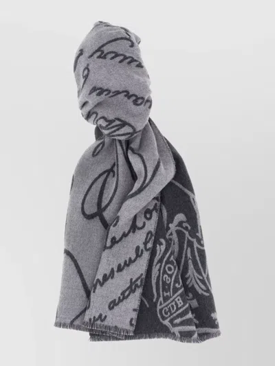 BERLUTI REVERSIBLE SCRIPT PATTERN SCARF WITH FRINGED EDGES