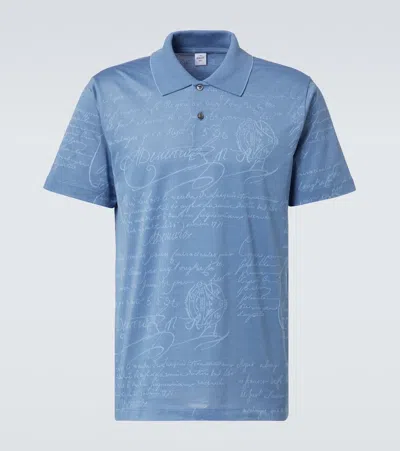 Berluti Scritto Cotton Piqué Polo Shirt In Blue