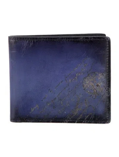 Pre-owned Berluti Scritto Leather Bifold Wallet In Blue