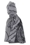 Berluti Reversible Script Pattern Scarf With Fringed Edges In Gray
