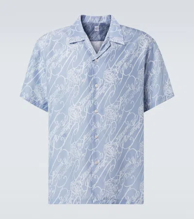 Berluti Scritto Silk Bowling Shirt In Blue