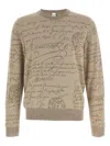 Berluti Crew Neck Long Sleeve Ribbed Sweater In Neutral