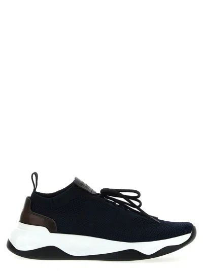 Berluti Shadow Venezia Leather-trimmed Stretch-knit Trainers In Blue
