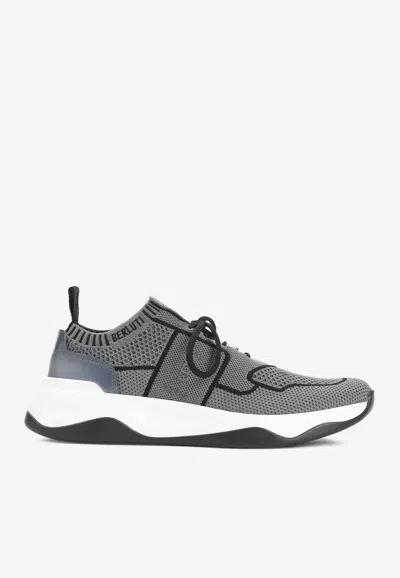 Berluti Shadow Knit And Leather Low-top Sneakers In Gray