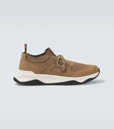 Berluti Shadow Knitted And Suede Sneakers In Beige