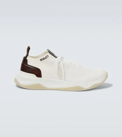 Berluti Shadow Knitted Leather-trimmed Sneakers In White