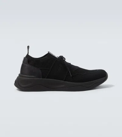Berluti Shadow Leather-trimmed Sneakers In Black