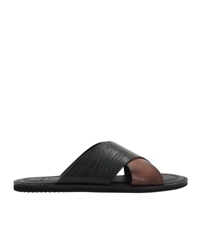 Berluti Sifnos Slide Sandals In Scritto Leather In Black