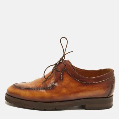 Pre-owned Berluti Size 41 Two Tone Leather Lace Up Derby In Brown
