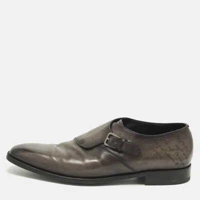 Pre-owned Berluti Size 44 Grey Leather Monk Strap Derby In Gray