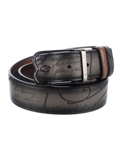 Pre-owned Berluti Skinny Leather Belt In Black/grey