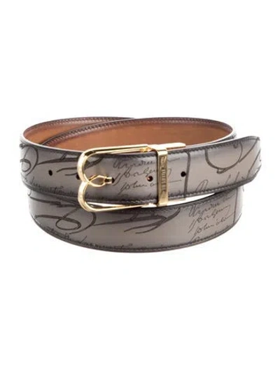 Pre-owned Berluti Skinny Leather Waist Belt In Grey