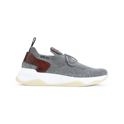 Berluti Shadow Venezia Leather-trimmed Stretch-knit Sneakers In Gray