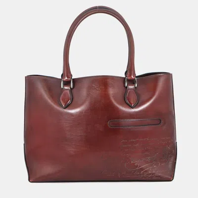 Pre-owned Berluti Toujours Scritto Brown Venezia Leather Tote Bag