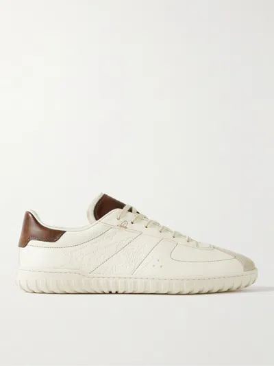 Berluti Trainer Leather Sneakers With Logo Engraving In White