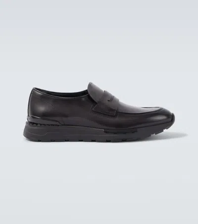 Berluti Venezia Leather Sneakers In Black