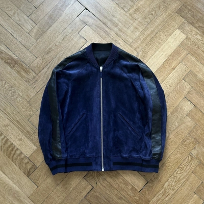 Pre-owned Berluti X Haider Ackermann Ss18 Blue Suede Reversible Bomber Jacket