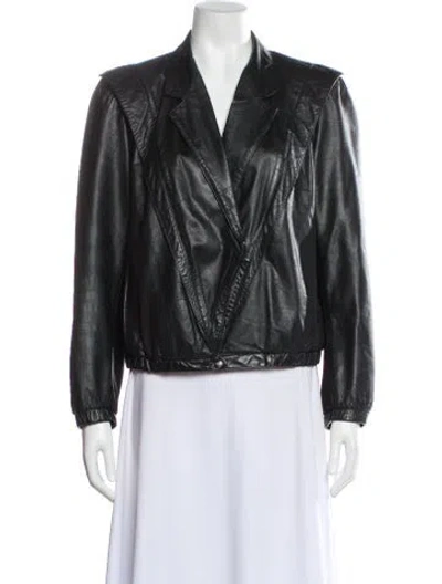 Pre-owned Bermans Leather Biker Jacket In Gray