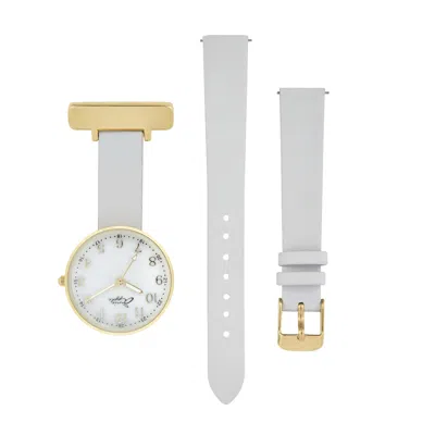Bermuda Watch Company Annie Apple Empress Interchangeable Gold, Grey Leather Wrist To Nurse Watch Ladies In White