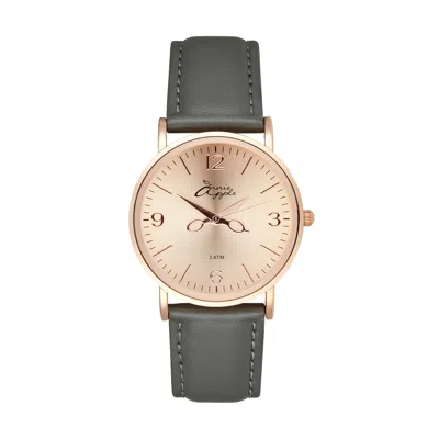 Bermuda Watch Company Women's Annie Apple Alore Rose Gold/grey Leather Hairdresser Scissor Hands Watch In Gray