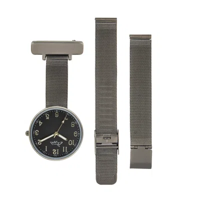 Bermuda Watch Company Women's Annie Apple Empress Interchangeable Gunmetal Grey Mesh Wrist To Nurse Watch In Gray
