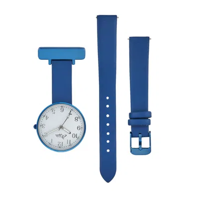 Bermuda Watch Company Women's Annie Apple Empress Interchangeable Silver - Blue Leather Wrist To Nurse Watch